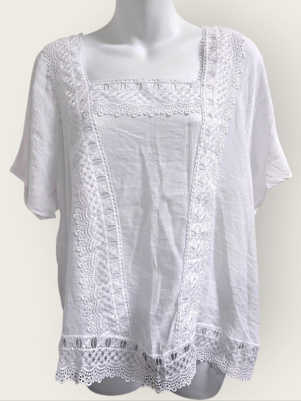 NWT Zac & Rachel Petite White Crochet Lace Inset Boho Blouse